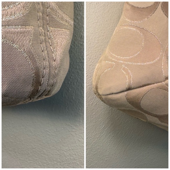 Coach Glam Tote Khaki Metallic Gold Signature C Fabric Bronze Leather Trim - Picture 9 of 16